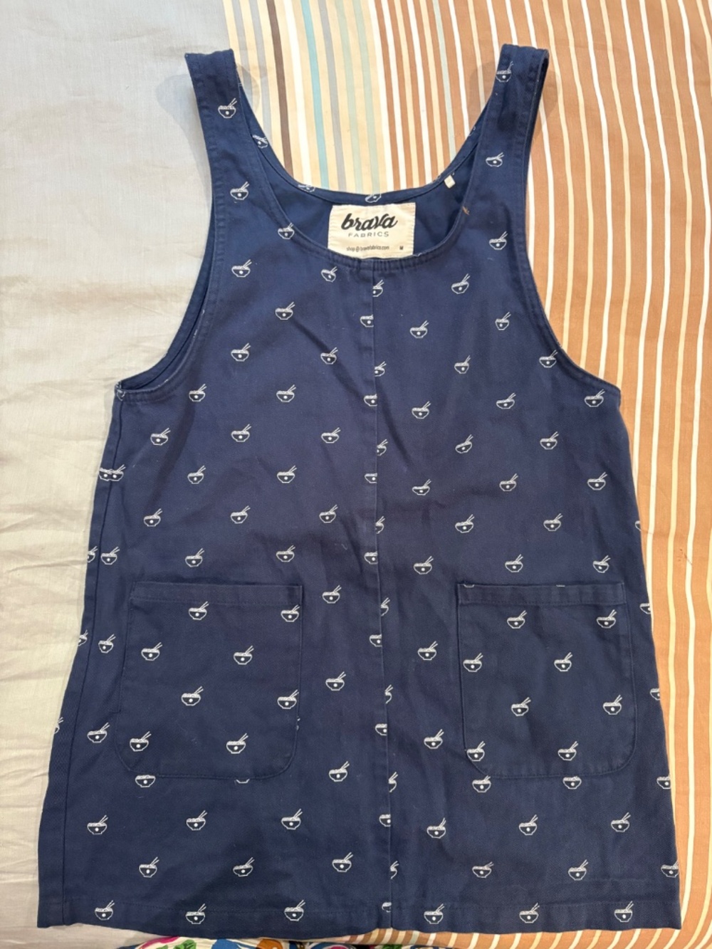 Brava Fabrics Noodle Bowl Print A-Line Dress | 100% Organic Cotton Sz Small
